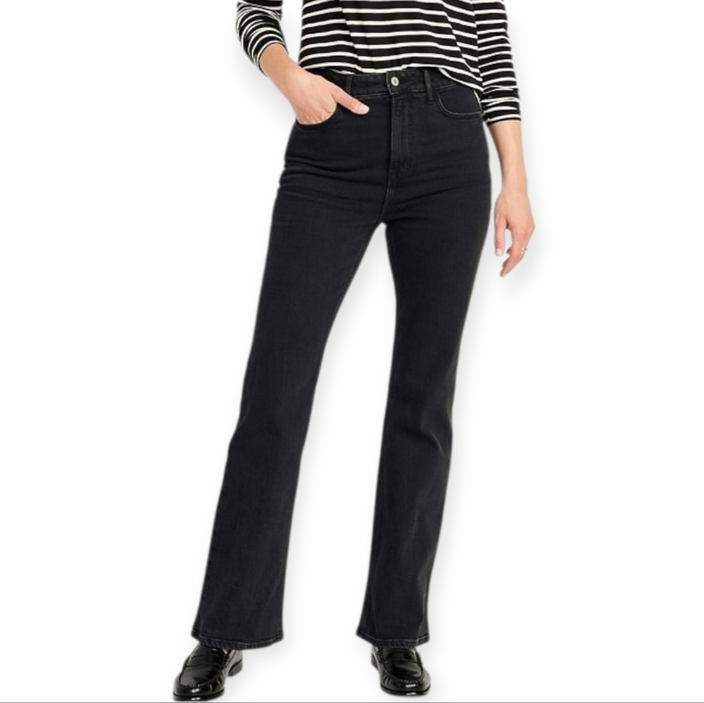 Old Navy Black Extra High Rise Flare Stretch Jeans Size 8-12 Woman's